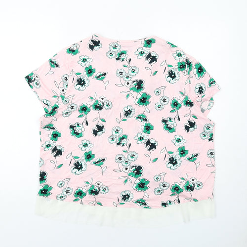Marks and Spencer Womens Pink Floral Viscose Basic Blouse Size 20 V-Neck