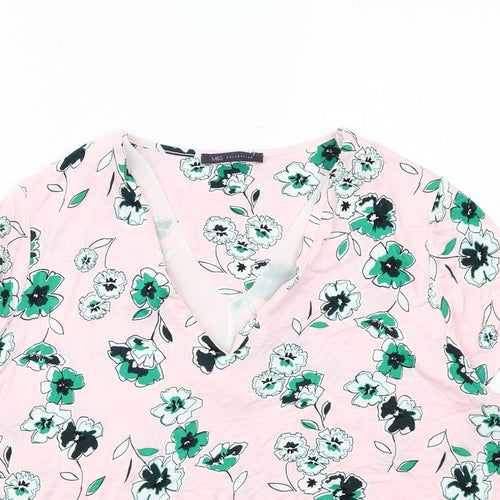 Marks and Spencer Womens Pink Floral Viscose Basic Blouse Size 20 V-Neck