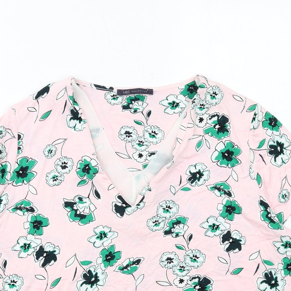 Marks and Spencer Womens Pink Floral Viscose Basic Blouse Size 20 V-Neck