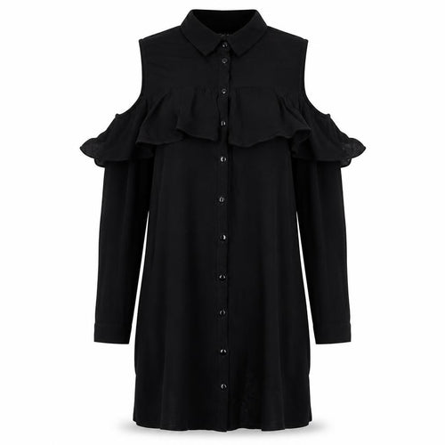 Miss Selfridge Womens Black Viscose Shirt Dress Size 8 Collared Button - Cold shoulder