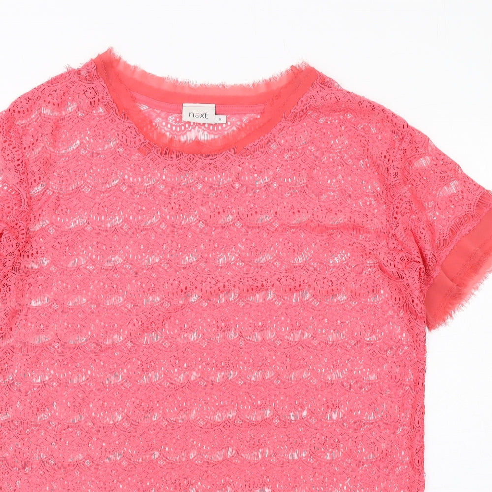 NEXT Womens Pink Polyester Basic T-Shirt Size 10 Round Neck