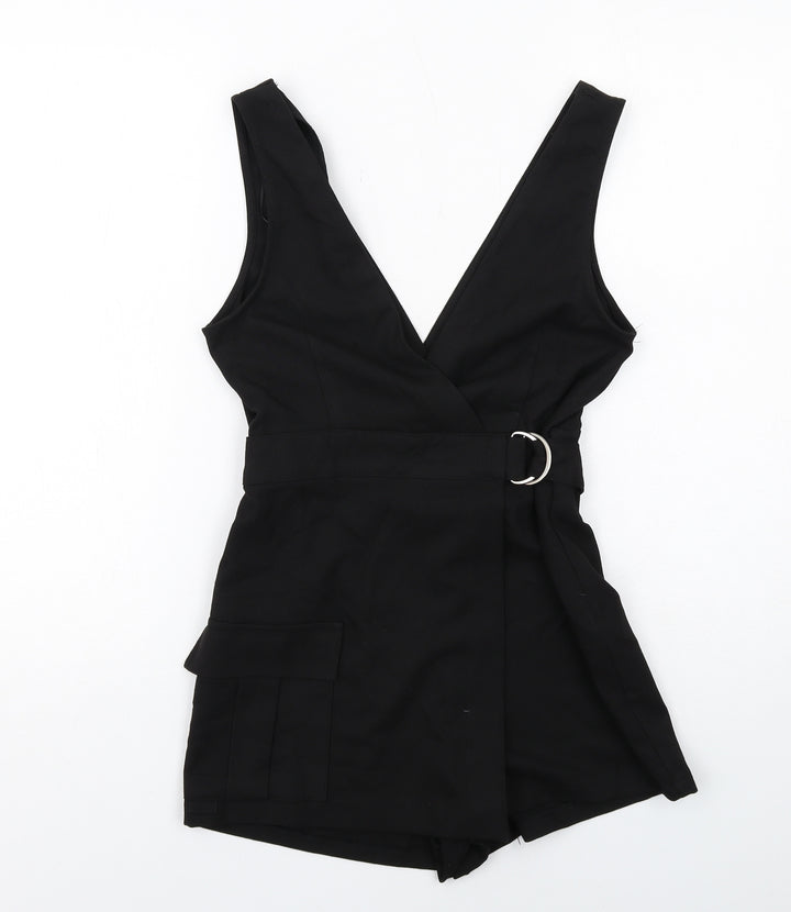 Pull&Bear Womens Black Viscose Playsuit One-Piece Size S Pullover
