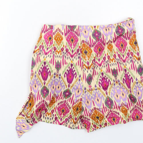 Zara Womens Multicoloured Geometric Cotton Skort Size M Regular Zip - Tie Front Detail