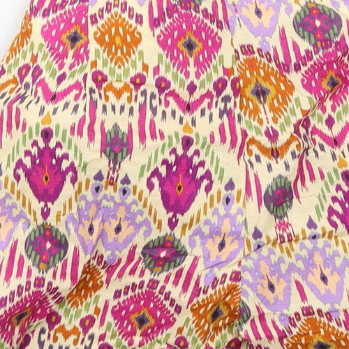 Zara Womens Multicoloured Geometric Cotton Skort Size M Regular Zip - Tie Front Detail