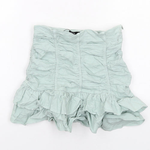 Zara Womens Green Linen Skater Skirt Size S Zip