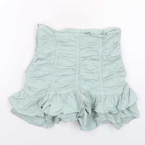 Zara Womens Green Linen Skater Skirt Size S Zip