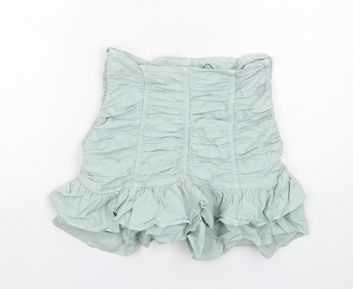 Zara Womens Green Linen Skater Skirt Size S Zip