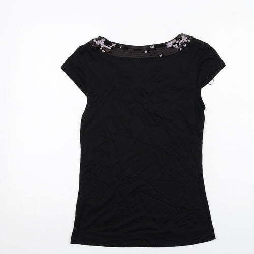 H&M Womens Black Viscose Basic Blouse Size S Round Neck