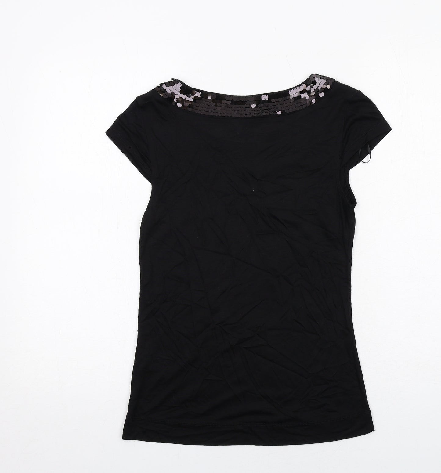 H&M Womens Black Viscose Basic Blouse Size S Round Neck