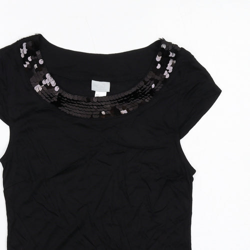 H&M Womens Black Viscose Basic Blouse Size S Round Neck