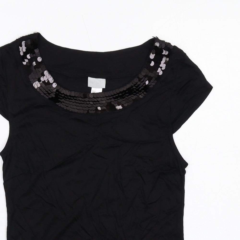 H&M Womens Black Viscose Basic Blouse Size S Round Neck
