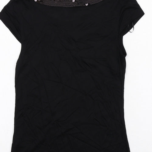 H&M Womens Black Viscose Basic Blouse Size S Round Neck