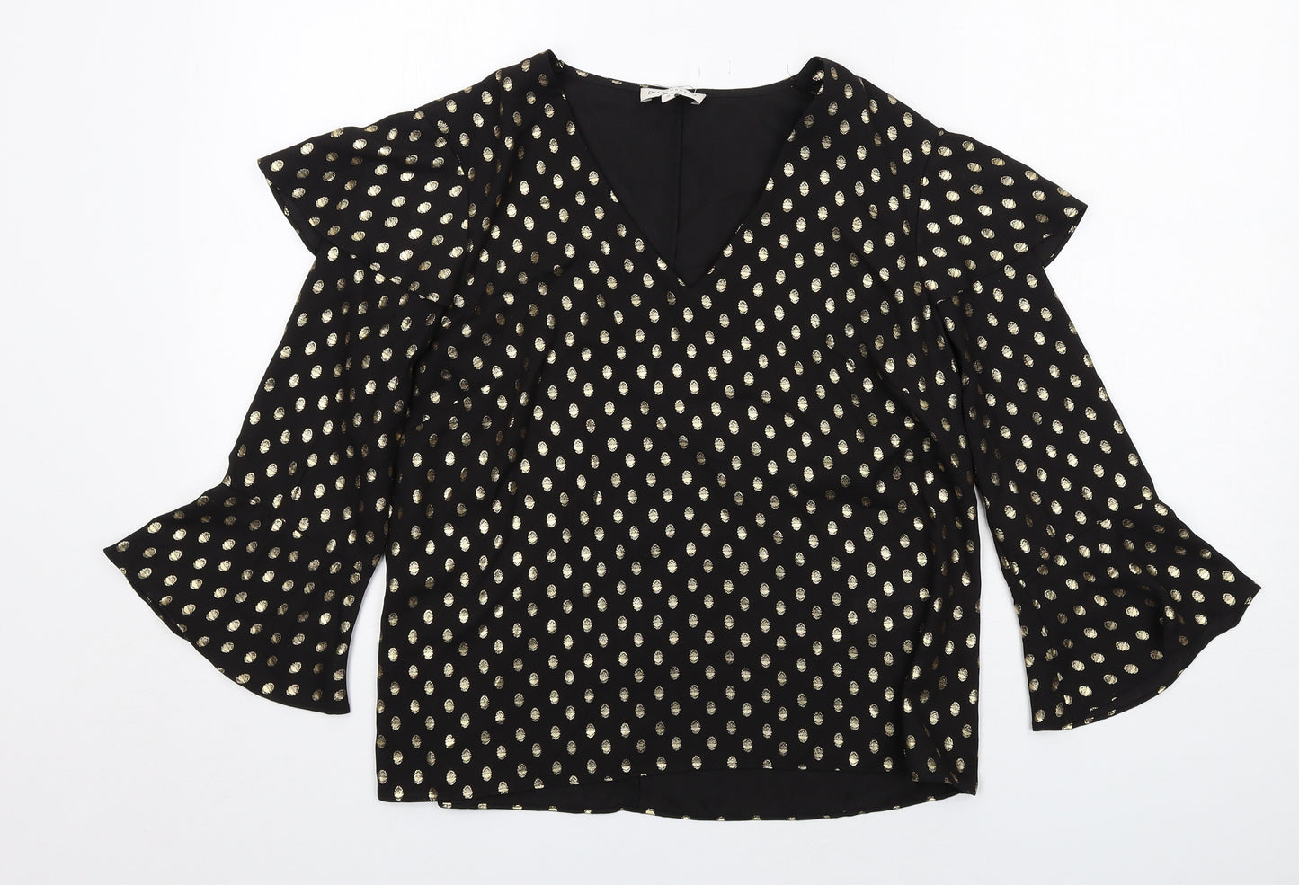 Warehouse Womens Black Polka Dot Polyester Basic Blouse Size 12 V-Neck