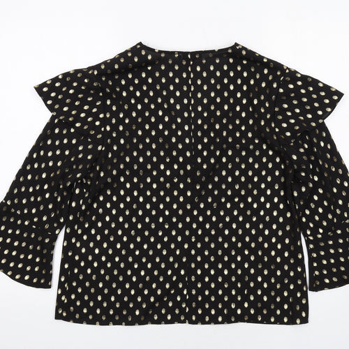 Warehouse Womens Black Polka Dot Polyester Basic Blouse Size 12 V-Neck