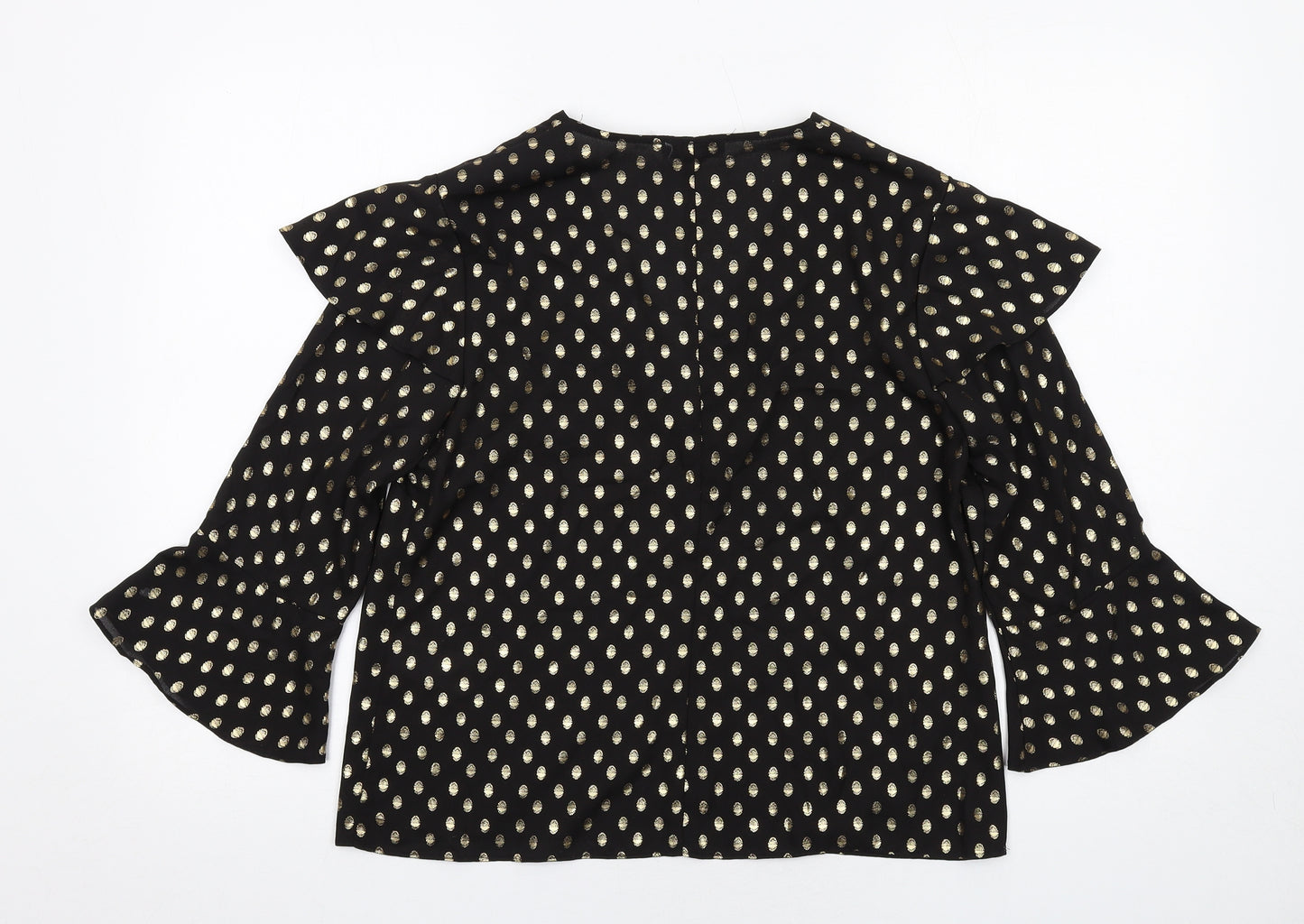 Warehouse Womens Black Polka Dot Polyester Basic Blouse Size 12 V-Neck