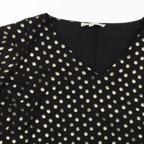 Warehouse Womens Black Polka Dot Polyester Basic Blouse Size 12 V-Neck