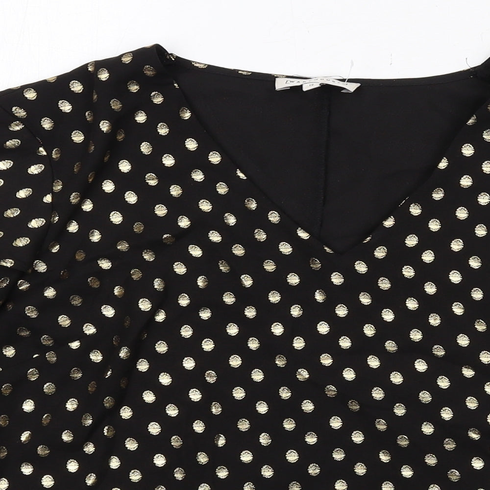 Warehouse Womens Black Polka Dot Polyester Basic Blouse Size 12 V-Neck
