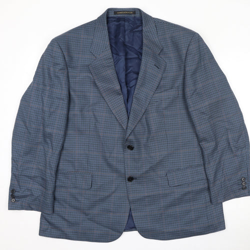 Marks and Spencer Mens Blue Geometric Wool Jacket Suit Jacket Size 44 Regular