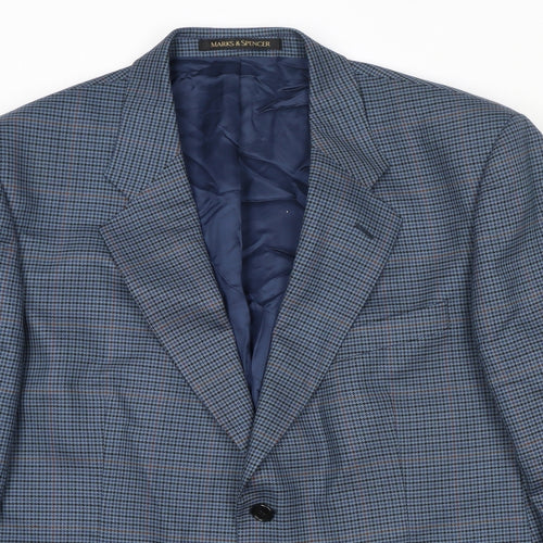 Marks and Spencer Mens Blue Geometric Wool Jacket Suit Jacket Size 44 Regular