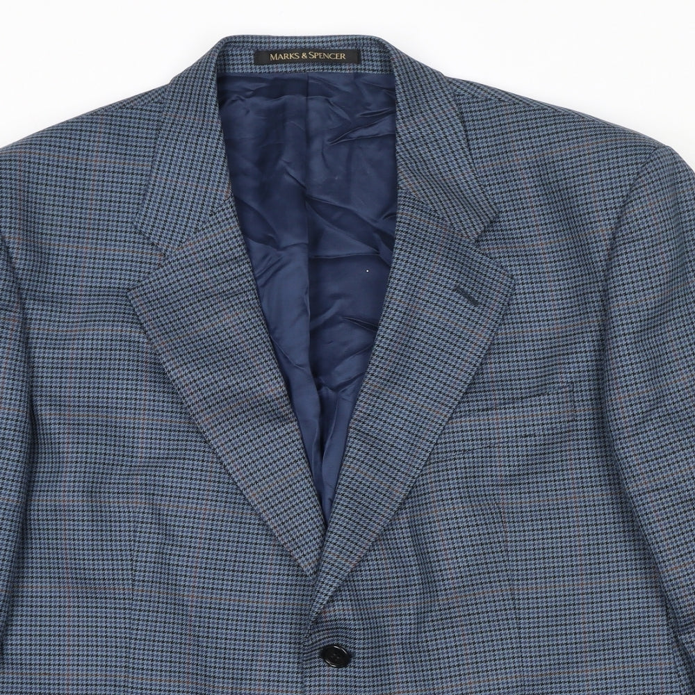 Marks and Spencer Mens Blue Geometric Wool Jacket Suit Jacket Size 44 Regular