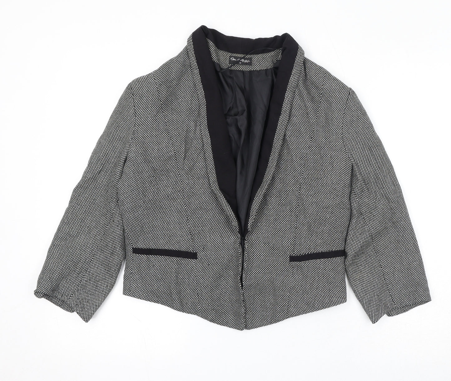 Miss Selfridge Womens Black Geometric Jacket Blazer Size 12 Hook & Eye