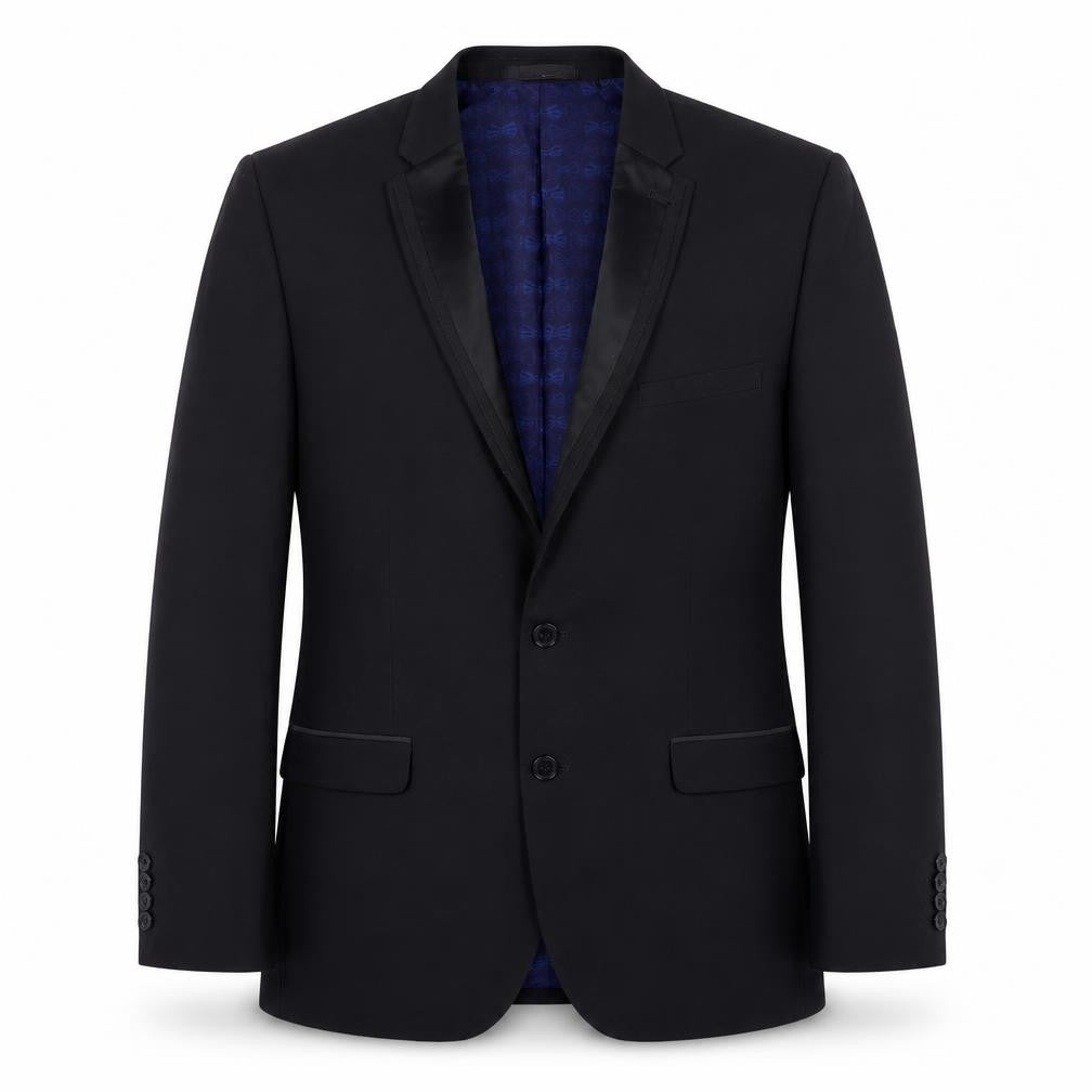 Front view of Greenwoods men’s black polyester jacket suit jacket, size 44, regular