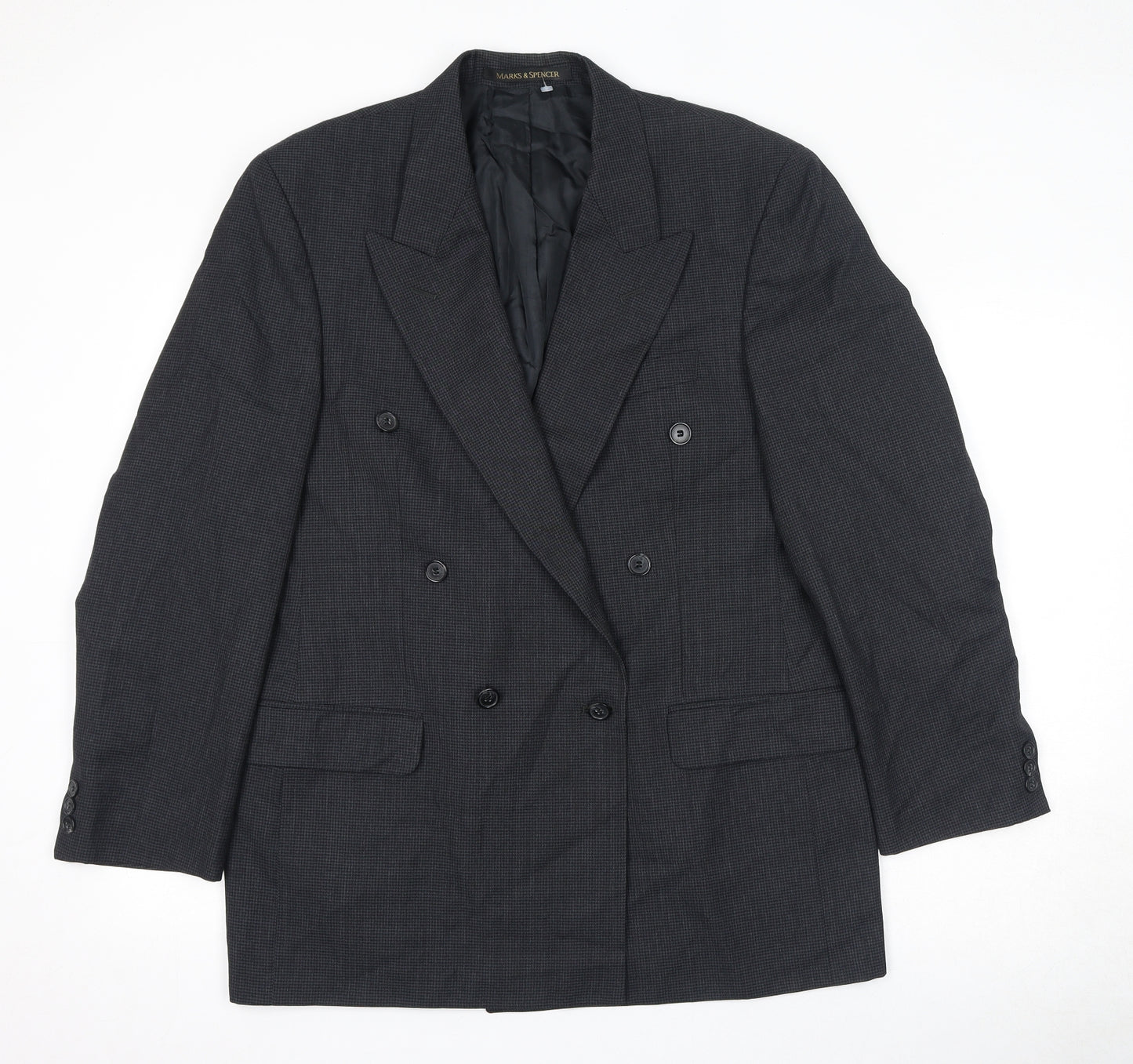 St Michael Mens Black Geometric Polyester Jacket Suit Jacket Size 40 Regular