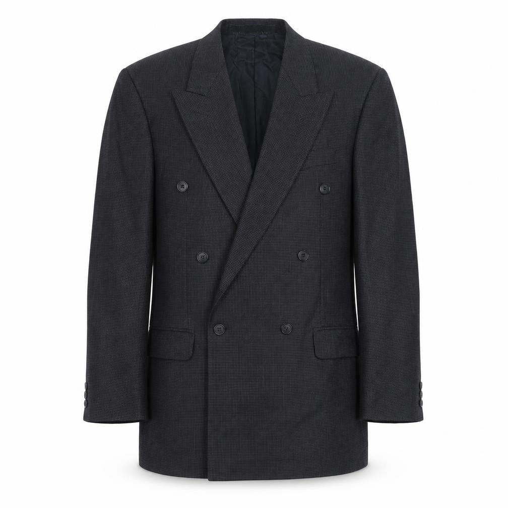 Front view of St Michael men’s black geometric polyester jacket suit jacket, size 40, regular