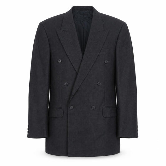 Front view of St Michael men’s black geometric polyester jacket suit jacket, size 40, regular