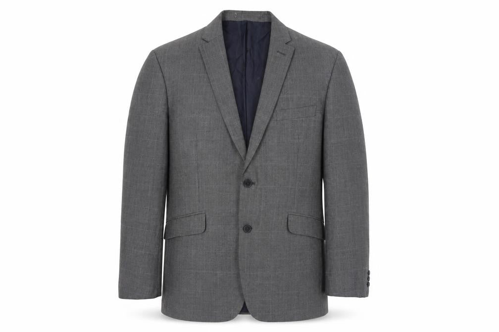Front view of Scott & Taylor men’s grey polyester jacket suit jacket, size 44, regular