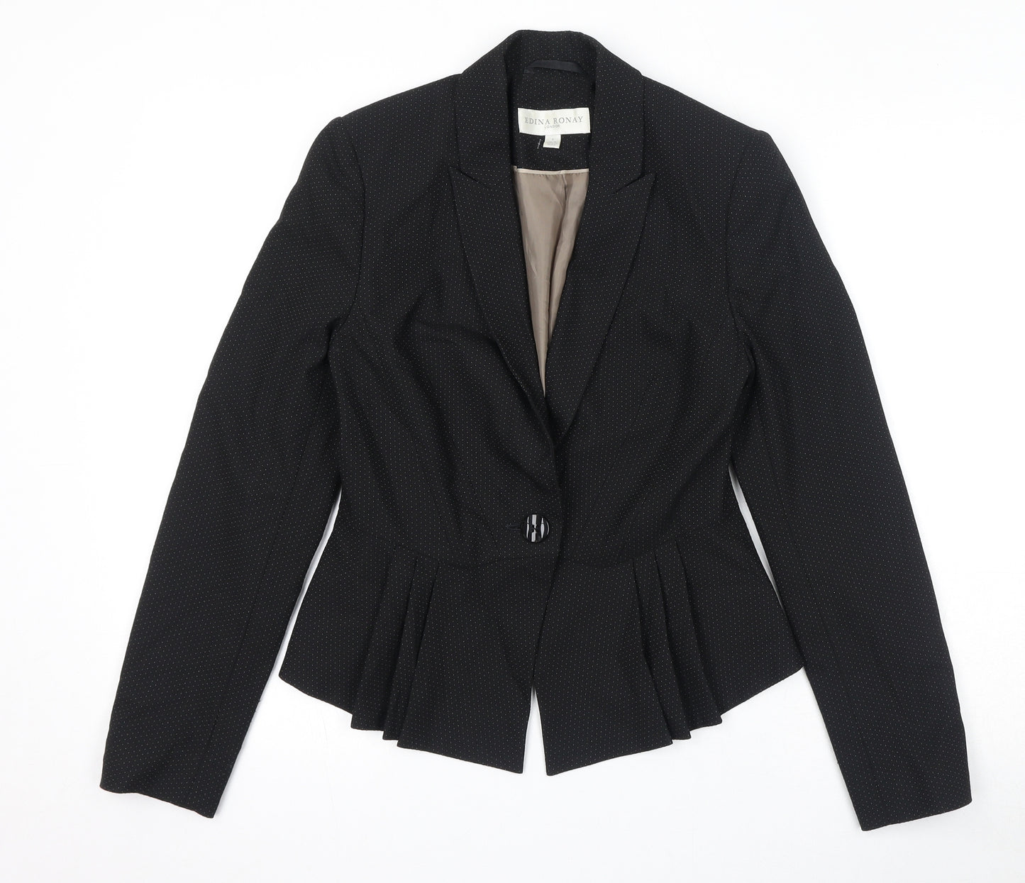 Edina Ronay Womens Black Polka Dot Jacket Blazer Size S Button - Pleated Detail