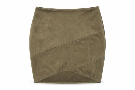 Front view of Missguided women’s green polyester bandage skirt, size UK 10, zip