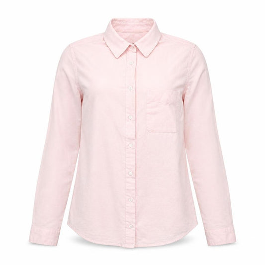 Front view of Westwood women’s pink cotton basic button-up, size S, collared