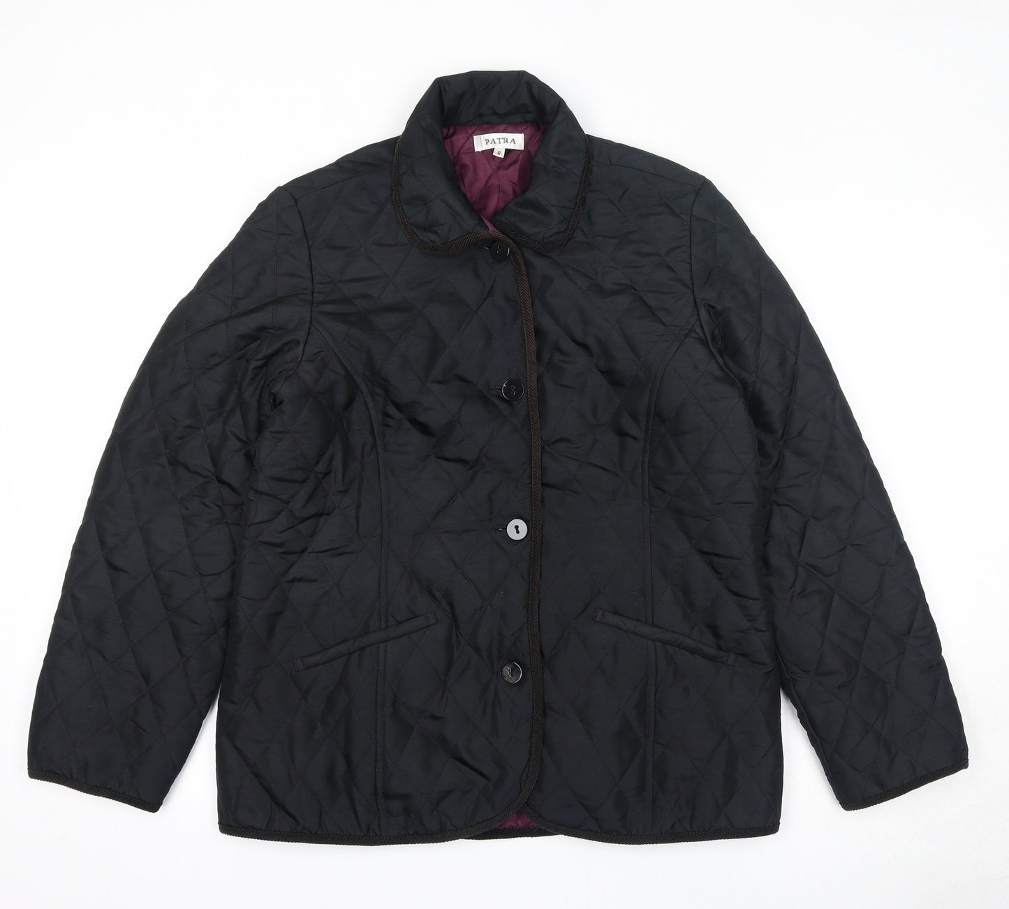 Patra Womens Black Quilted Jacket Size S Button