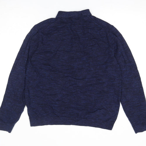 Marks and Spencer Mens Blue Collared Cotton Pullover Jumper Size L Long Sleeve