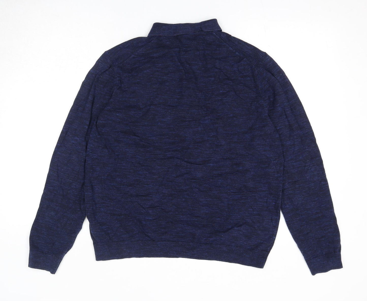 Marks and Spencer Mens Blue Collared Cotton Pullover Jumper Size L Long Sleeve