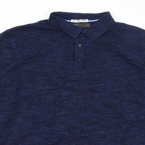 Marks and Spencer Mens Blue Collared Cotton Pullover Jumper Size L Long Sleeve
