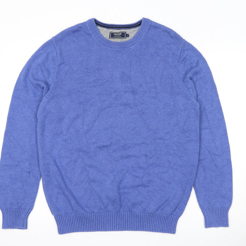Maine Mens Blue Round Neck Cotton Pullover Jumper Size L Long Sleeve