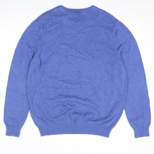 Maine Mens Blue Round Neck Cotton Pullover Jumper Size L Long Sleeve