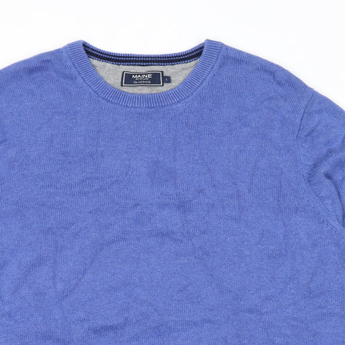 Maine Mens Blue Round Neck Cotton Pullover Jumper Size L Long Sleeve