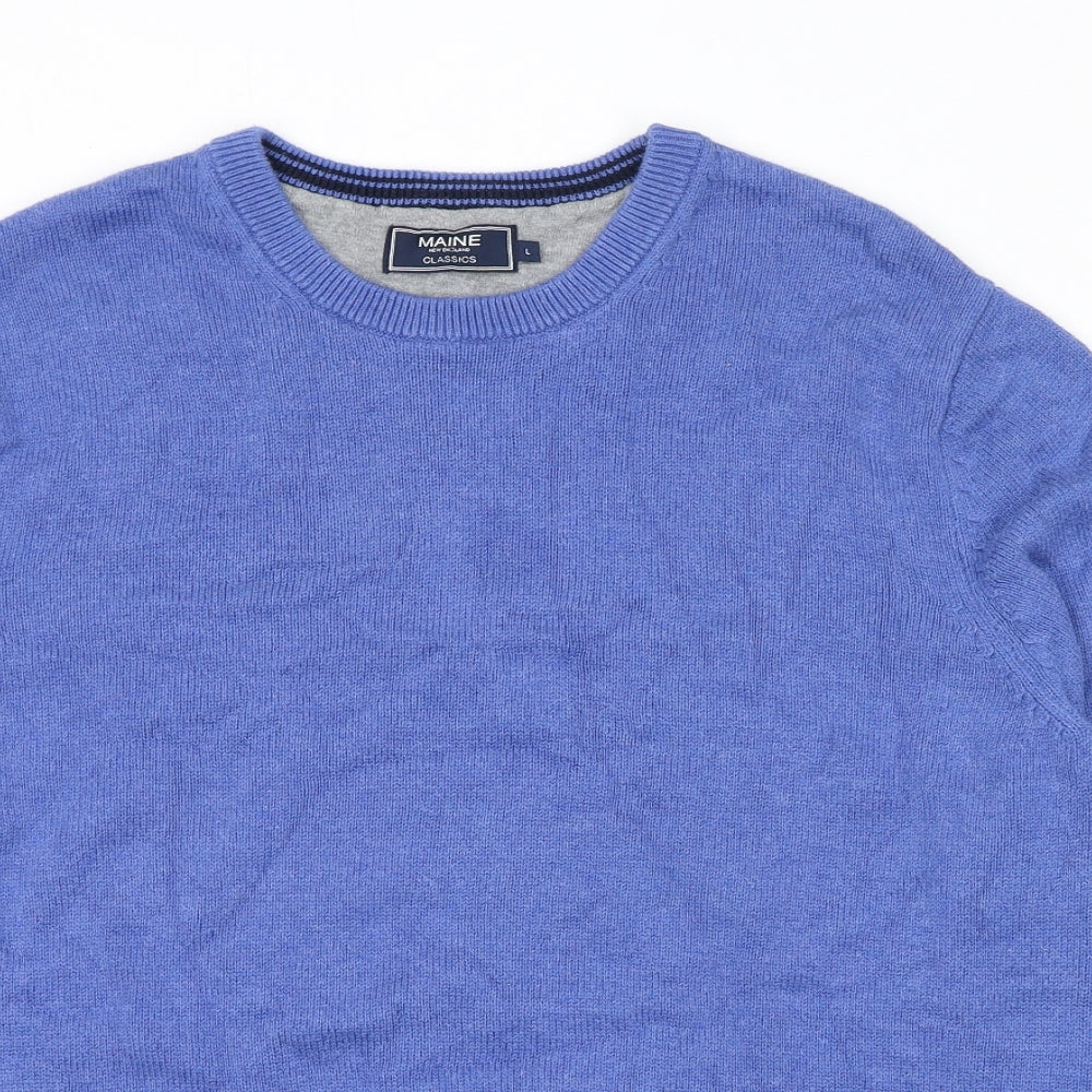 Maine Mens Blue Round Neck Cotton Pullover Jumper Size L Long Sleeve