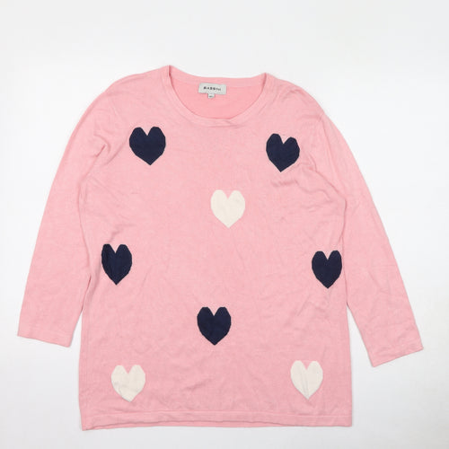 BASSINI Womens Pink Round Neck Geometric Viscose Pullover Jumper Size M - Heart