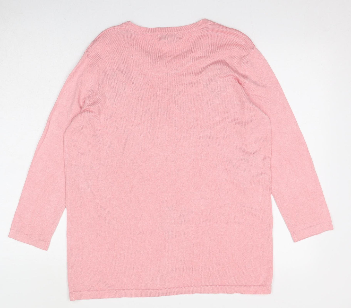 BASSINI Womens Pink Round Neck Geometric Viscose Pullover Jumper Size M - Heart