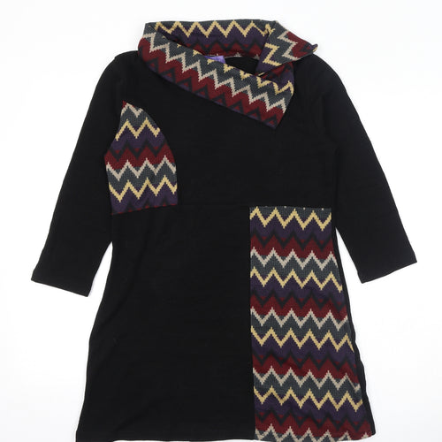 Autonomy Womens Black Collared Geometric Acrylic Pullover Jumper Size 12