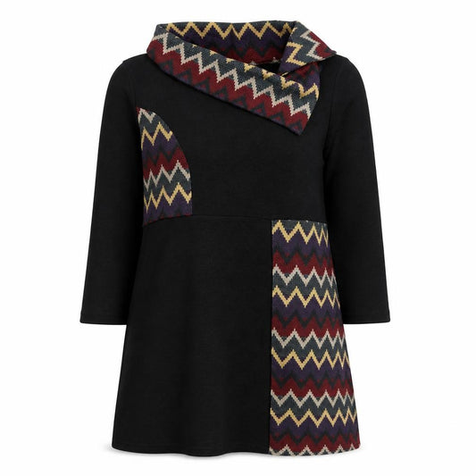Front view of Autonomy women’s black collared geometric acrylic jumper, size UK 12