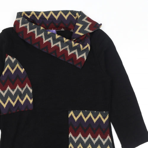 Autonomy Womens Black Collared Geometric Acrylic Pullover Jumper Size 12