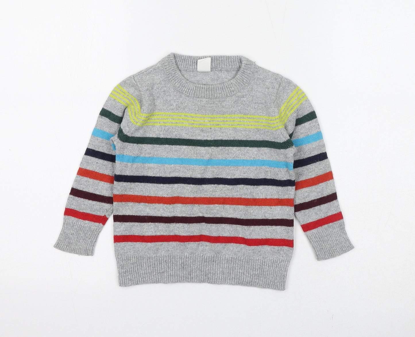 Gap Boys Grey Crew Neck Striped Cotton Pullover Jumper Size 2 Years Pullover