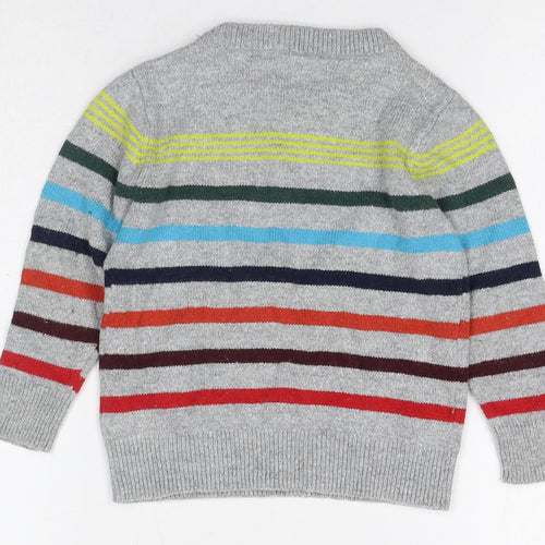 Gap Boys Grey Crew Neck Striped Cotton Pullover Jumper Size 2 Years Pullover