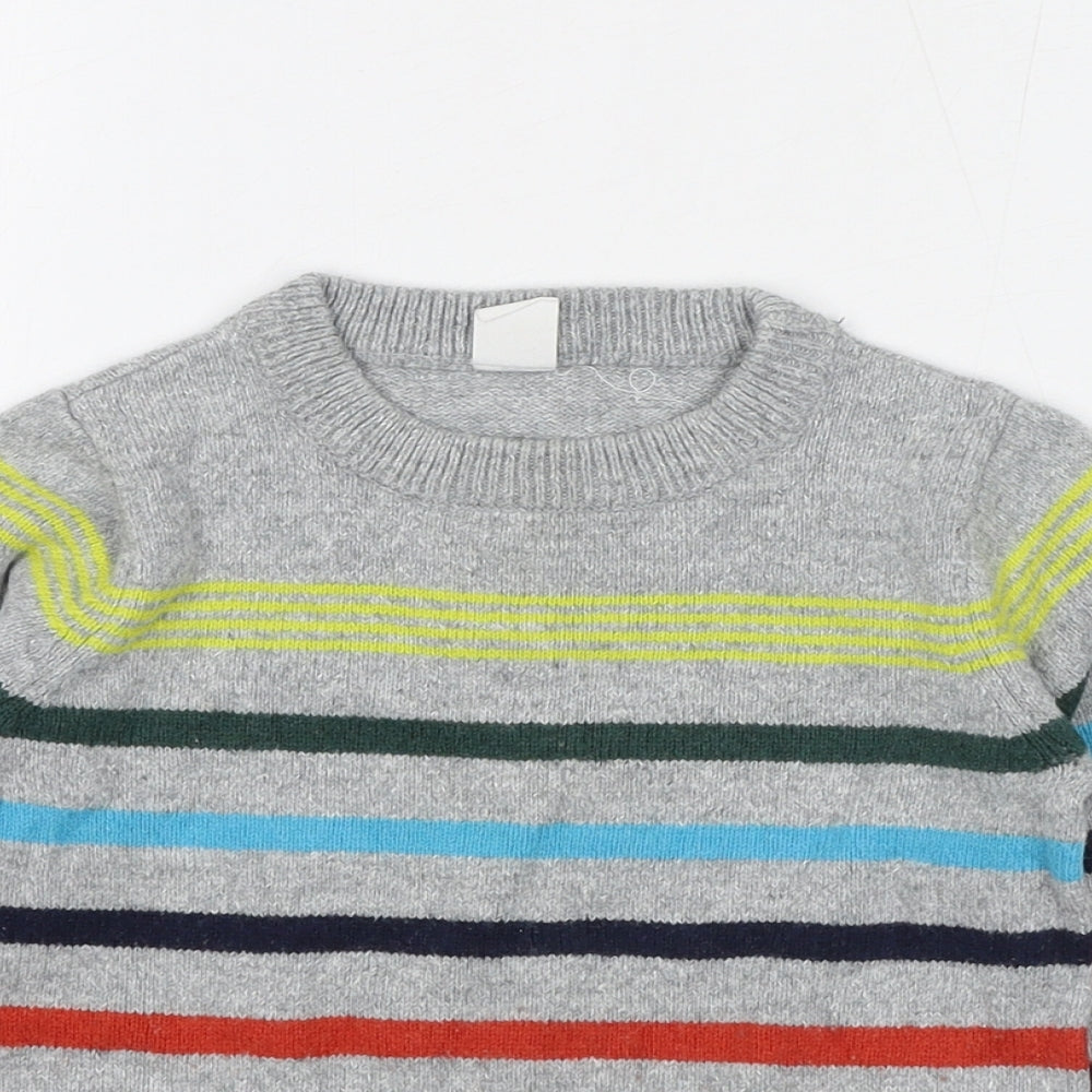 Gap Boys Grey Crew Neck Striped Cotton Pullover Jumper Size 2 Years Pullover