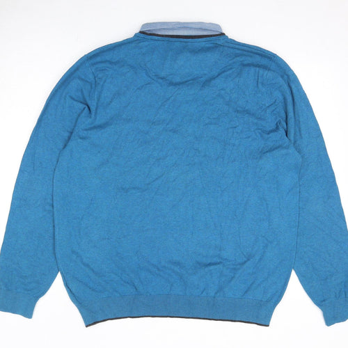 Marks and Spencer Mens Blue Collared Cotton Pullover Jumper Size XL Long Sleeve - Shirt Insert